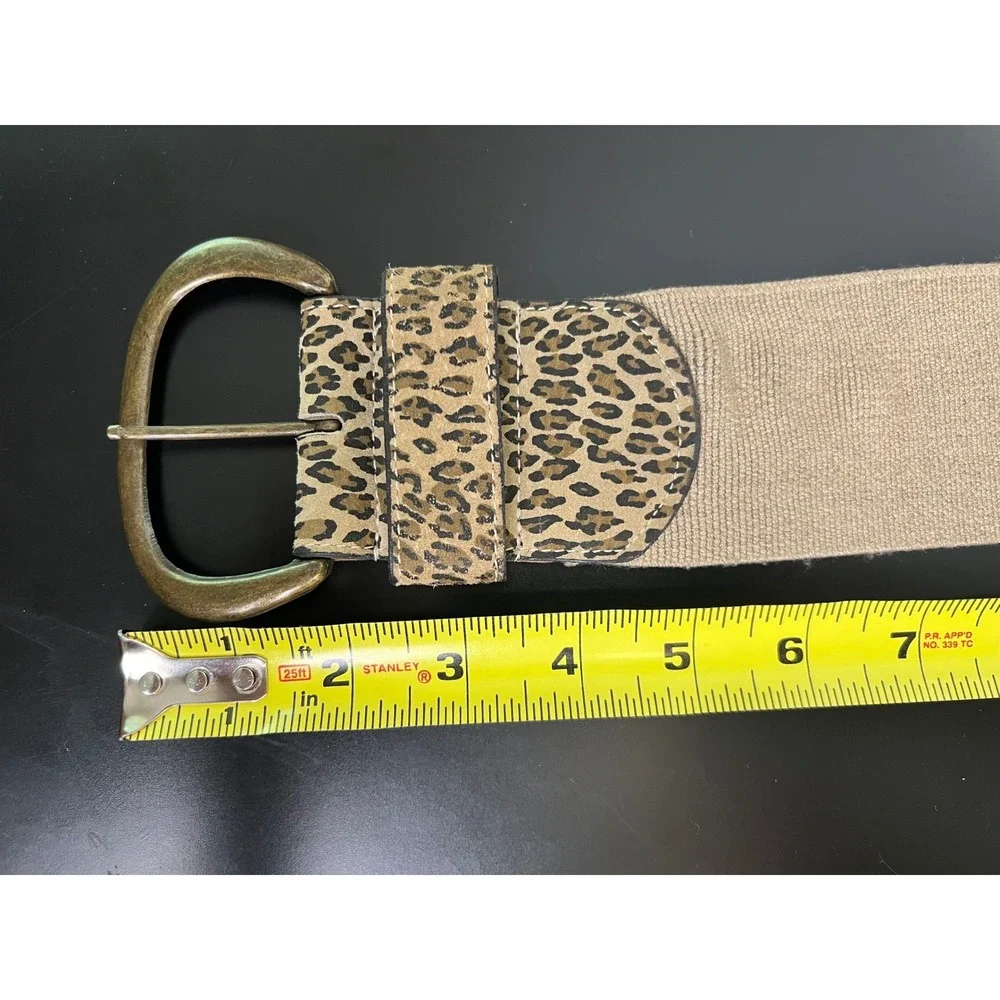 Womens XL Wide Leopard Print Elastic Waist Belt‎ Bronze Buckle Animal Print Tan